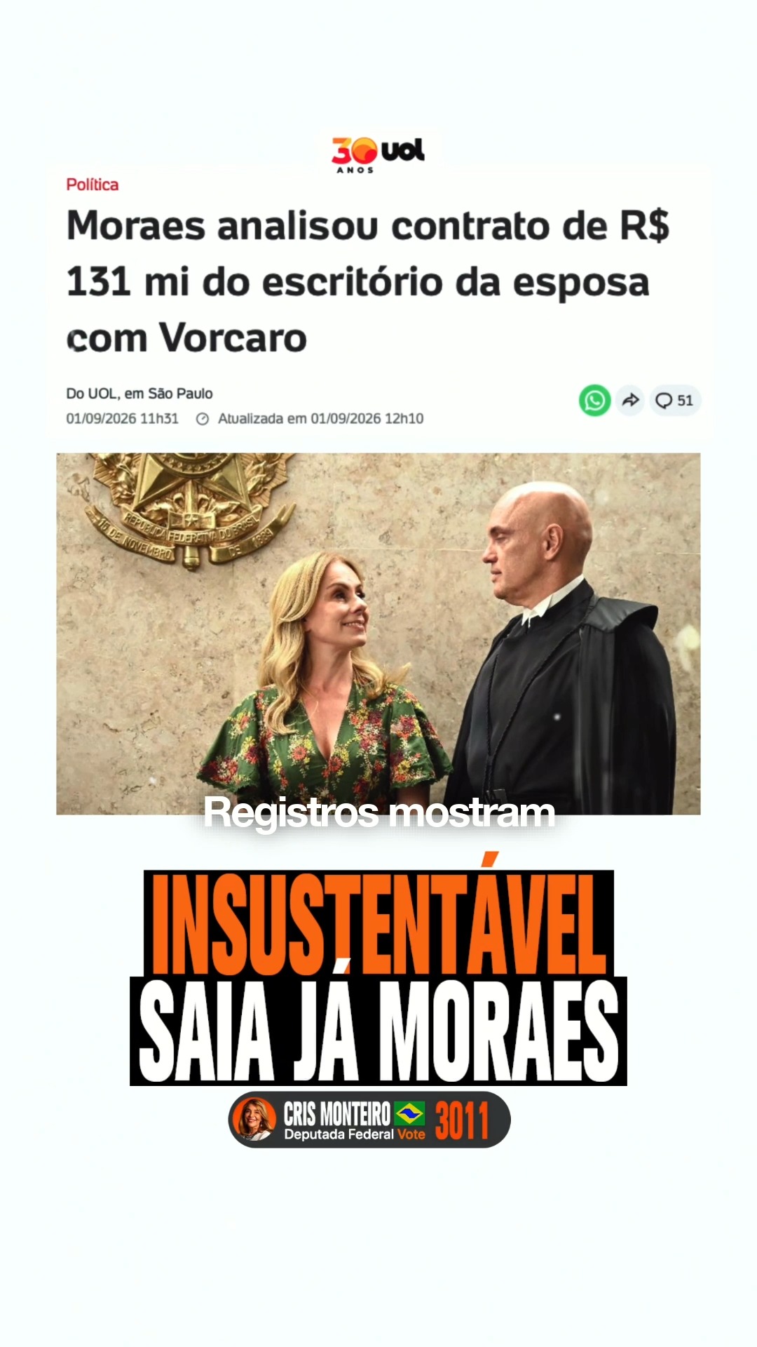 É insustentável a permanência de Alexandre de Moraes na mais alta corte do Brasil.