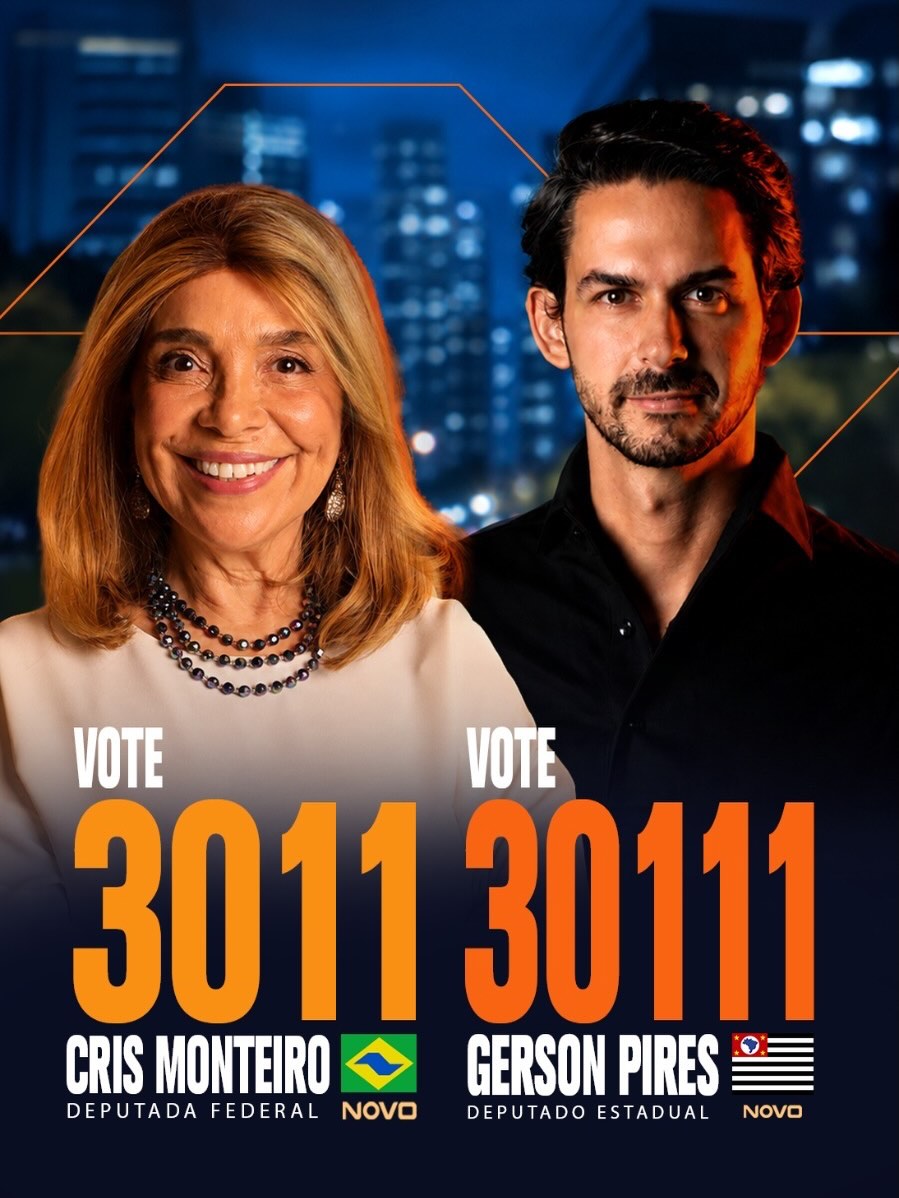 Neste domingo, vote Cris Monteiro 3011 e Gerson Pires 30111.